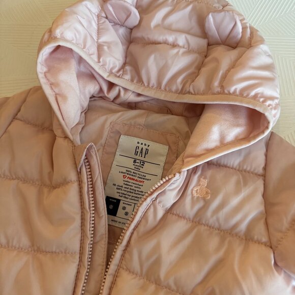 Baby Gap Pink Puffer Snowsuit Bunting with Bear Ears Size 6–12 Months - Picture 4 of 8
